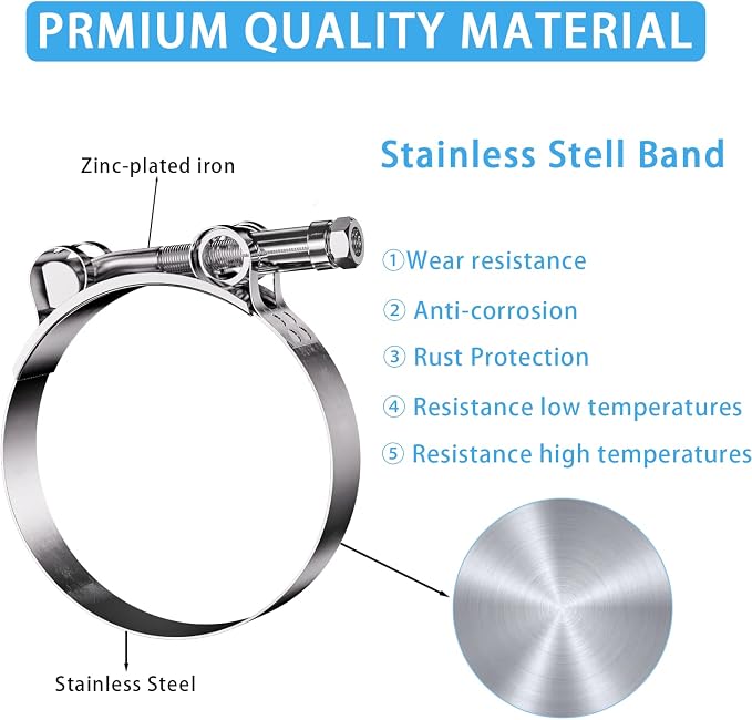 2 Pack 2.25 Inch T Bolt Hose Clamps 64-72mm, Heavy Duty Stainless Steel Turbo Intercooler Clamps for Diesel Truck Intake Marine Radiator