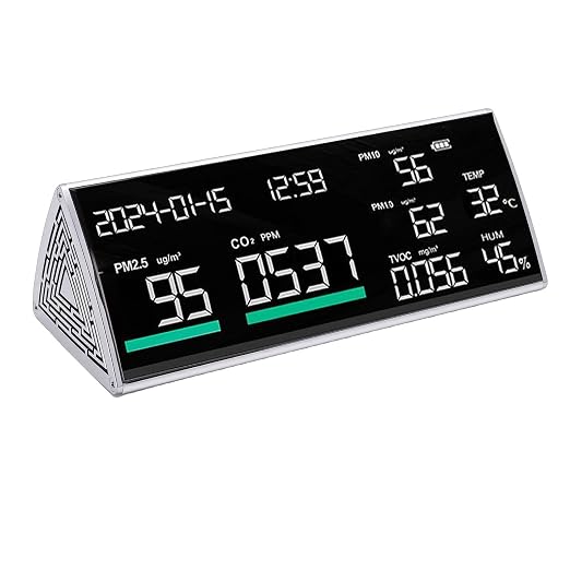 Air Quality Tester, Indoor Air Quality Monitor, Intuitive & Clear Display, PM2.5 PM1.0 PM10 Temperature Humidity CO2 TVOC Time Date Display for Home Hotel School