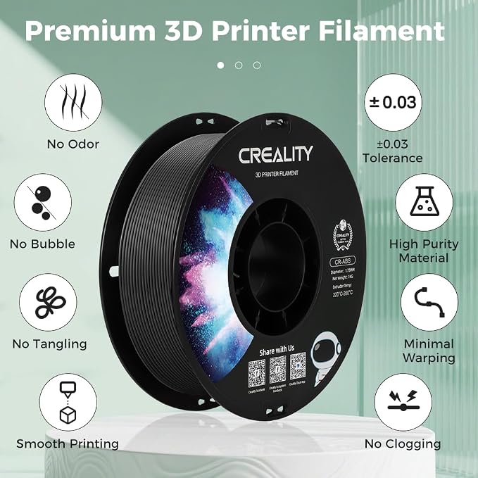 Creality ABS Filament 1.75mm, 3D Printer Filament, No-Tangling, Strong Bonding and Overhang Performance Dimensional Accuracy +/-0.02mm, 2.2lbs/Spool