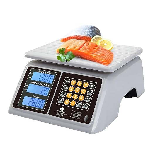 Waterproof Commercial Food Scale 66lb with Price Computing - Digital Rechargeable Scale for Meat, Seafood, Produce at Farmers Market, Butcher Shop, Food Truck, IPX7 Dual Large Display