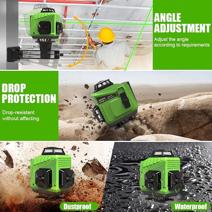 360 Laser Level for Tiling, Floor, Wall & Ceiling Alignment – Self-Leveling Horizontal & Vertical Cross Line Laser with Hard Case
