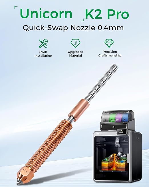 Creality Official K2 Pro Nozzle Upgraded, 0.4mm 2 PCS Larger Cavity Quick-Swap K2Pro Nozzle, Copper Alloy and Hardened Steel Hotend Nozzle Replacement Accessories for 3D Printer K2 Pro Combo