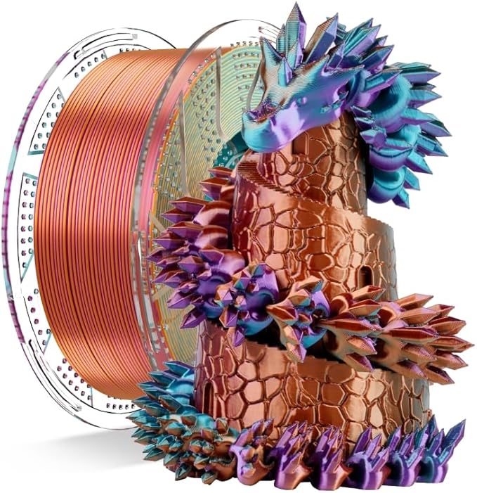 Chitu Systems Conjure Tricolor Silk PLA Filament, Christmas Purple Orange Sky Blue Filament, Reusable Spool Compatible with Bambu Lab Refill Filament, Diameters 1.75±0.02 mm 1KG/2.2lb