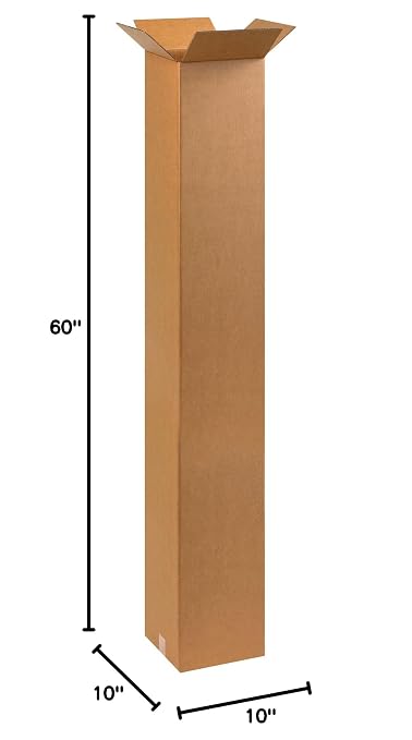 BOX USA 10 x 10 x 60 Corrugated Cardboard Boxes, Tall 10"L x 10"W x 60"H, Pack of 15 | Shipping, Packaging, Moving, Storage Box for Home or Business, Strong Wholesale Bulk Boxes