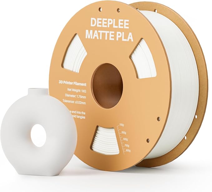 Matte PLA Filament 1.75mm, 3D Printer Filament Dimensional Accuracy +/- 0.02mm, No Clogging, Higher Toughness, Cardboard Spool 3D Filament, 1kg White