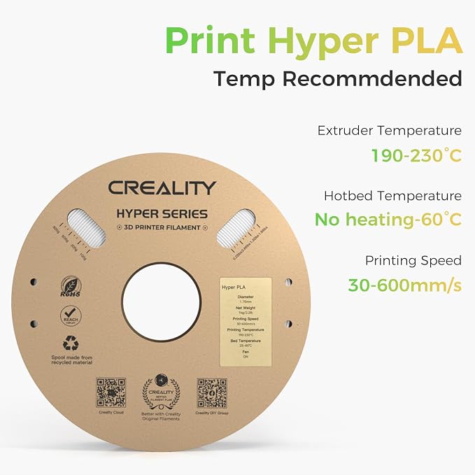 Creality Hyper PLA Filament 4KG, Up to 600mm/s High Speed 3D Printer Filament PLA 1.75mm, No-Tangling Stronger Toughness Fit Most 3D Printers