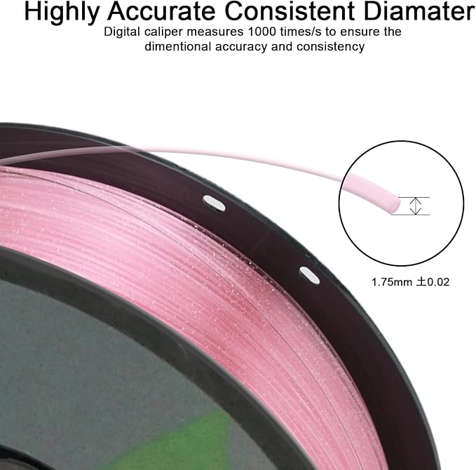 Crystal PLA 3D Printer Filament, Dimensional Accuracy +/- 0.02 mm, 1 kg Spool(2.2lbs), 1.75 mm,Crystal Pink