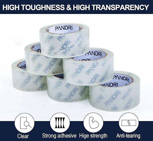 PANDRI Clear Packing Tape, 36 Rolls Heavy Duty Packaging Tape for Shipping Packaging Moving Sealing, 1.88 inches Wide, 65 Yards Per Roll, Total 2340 Yards