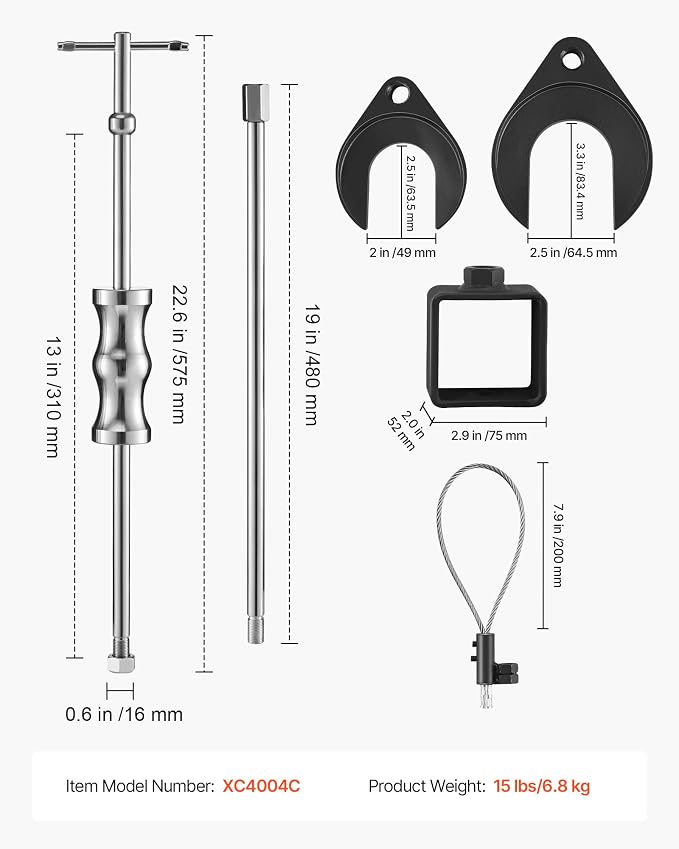 VEVOR Inner CV Axle Puller Tool Set with 5/8 in-18 Slide Hammer & 2-Inch 2.5-Inch CV Joint Fork Adapter, Inner CV Joint Removal Tool Kit, Heavy Duty Front Wheel Drive Axle Puller Slide Hammer Set