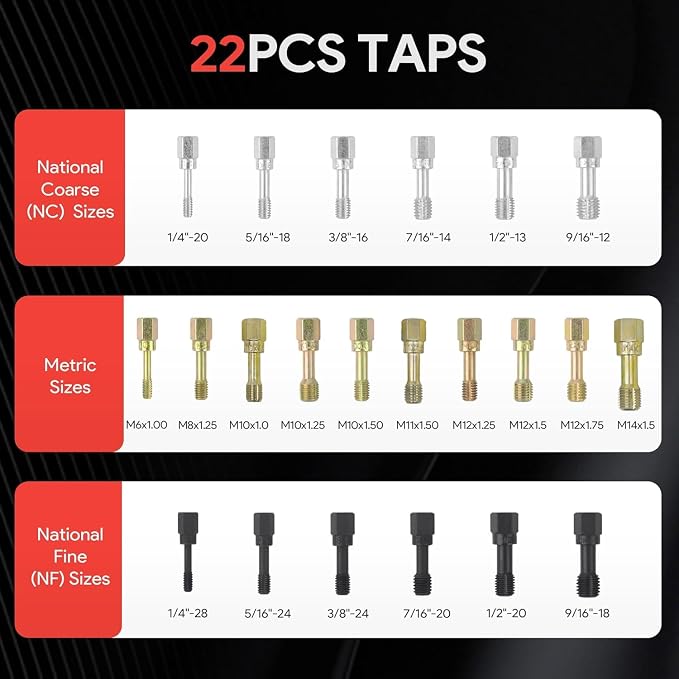 49PC Thread Chaser Set Metric & UNC UNF Thread Repair Kit, SAE Rethreading Tool Bolt Restorer File Nut Rethreader