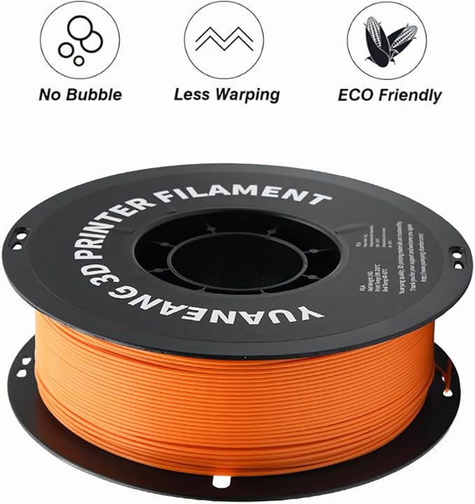 Orange PLA 3D Printer Filament 1.75mm, 1kg Spool, Bright Smooth Finish, ±0.03mm Precision, Low-Warp & Easy Printing, Ideal for Models, Crafts, Prototypes, Decorations & Display Prints