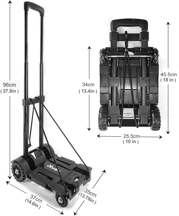 Folding Hand Truck Small Dolly,Foldable Utility cart with 4 Wheels & 2 Elastic Ropes,Foldable cart,Backpack Trolley,Car seat Dolly for Airport,Travel,Moving,Shopping Lightweight for Women
