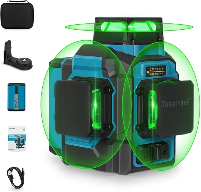 Takamine Laser Level 360 Self Leveling, 3x360° Cross Line Lazer Leveler Tool for Construction and Picture Hanging, 3D 12 Lines Green Laser Level, APP Control