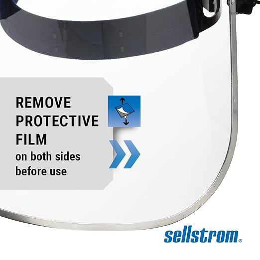 Sellstrom Advantage Face Shield - Lightweight, High Impact, Polycarbonate Window with Reinforced Aluminum Binding, Protective Crown & Adjustable Ratchet Headgear, for Grinding, Cutting - ANSI Z87.1