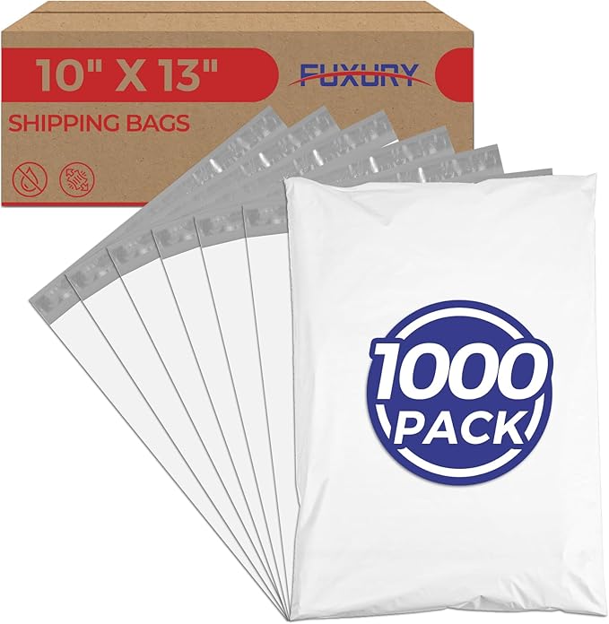 Fuxury Poly Mailers 10x13 Inch 1000Pcs,Bulk Shipping Bags for Clothes,White | Strong Adhesive Packaging Mailers Poly Bag,Waterproof Self Seal Mailing Envelopes,For Books Clothing Business,Boutique&Online
