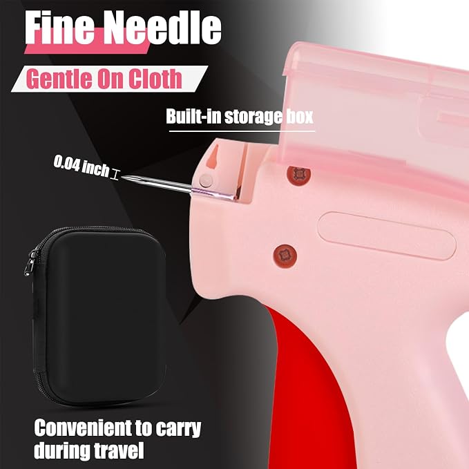 BLEDS Pink Stitch Gun for Clothes Quick Clothing Fixer Hemming Sewing Tool | mini tagging gun kit with portable case 6 needles 3000 5mm mini fasteners