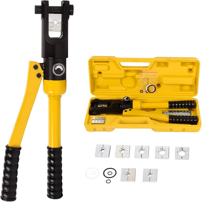 12T Hydraulic Crimping Tool 8AWG-250MCM Battery Cable Crimping Tool 0.55 inch Stroke Hydraulic Lug Crimper Electrical Terminal Crimper with 8 Pairs of Die Sets