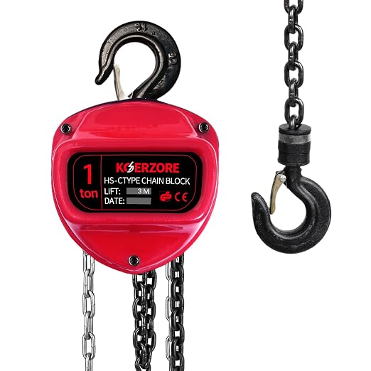 1 Ton Hand Chain Hoist 2200 Lbs Capacity 10ft Lift Manual Come Along Winch with G80 Steel Chain & Dual Hooks for Engine Lift, Warehouses, Automotive, Machinery