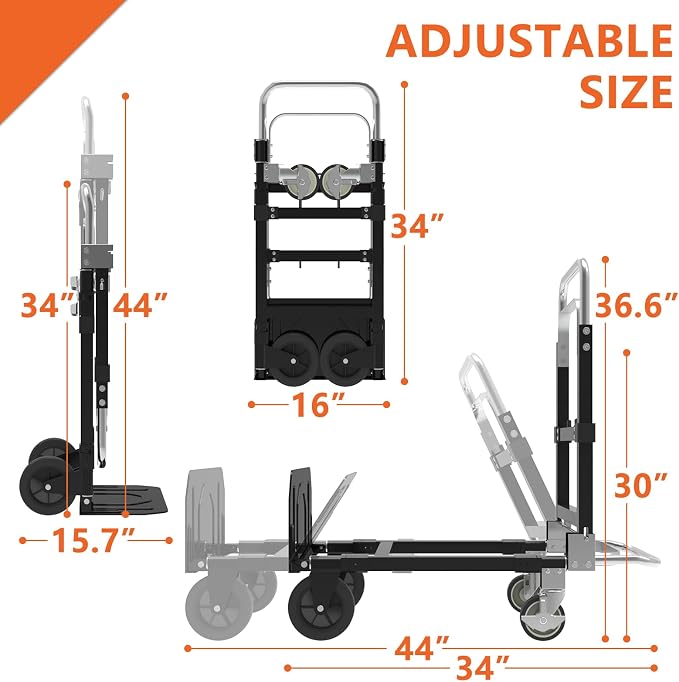 3 in 1 Heavy Duty Folding Hand Truck, Convertible Portable Steel Dolly with Telescopic Handle, Foldable Utility Cart with Rubber Wheels, 500 LBS