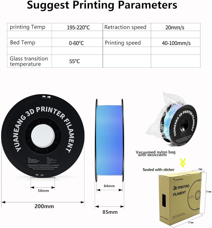 Silk Rainbow PLA Filament 1.75mm, ±0.03mm Precision, Glossy Multicolor Set, 1kg Spool (2.2 lbs), 8-Pack Silk PLA Bundle