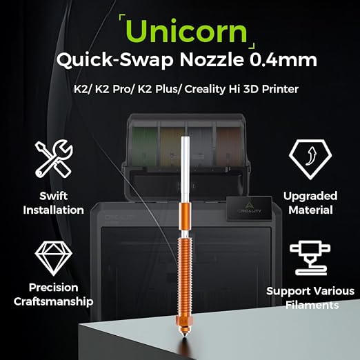 Creality K2 Plus/ K2 Pro Nozzle, Original K2 Unicorn Quick Swap Nozzle with Titanium Alloy Heat Break, Copper Alloy Hardened Steel, High Flow High Speed Printing for Creality Hi Combo (0.4mm)