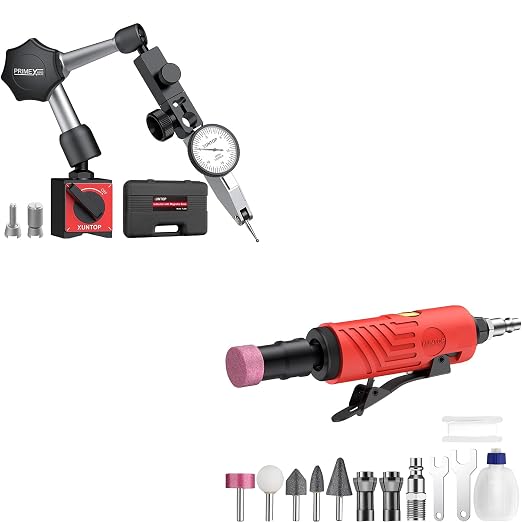 XUNTOP Professional Machining Kit: 0.03" Dial Test Indicator with Magnetic Base & 25000Rpm Air Die Grinder, Essential for Precision Measurement and Polishing on Lathe, CNC, 3D Printer
