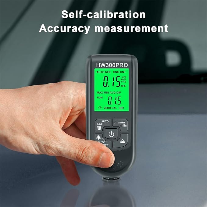 Paint Thickness Gauge Meter Fe/NFe Probe Coating Thickness Gauge Professional Multifunctional Car Paint Depth Gauge Test Precise HW-300PRO for Car Automatic Detection(black) (black)