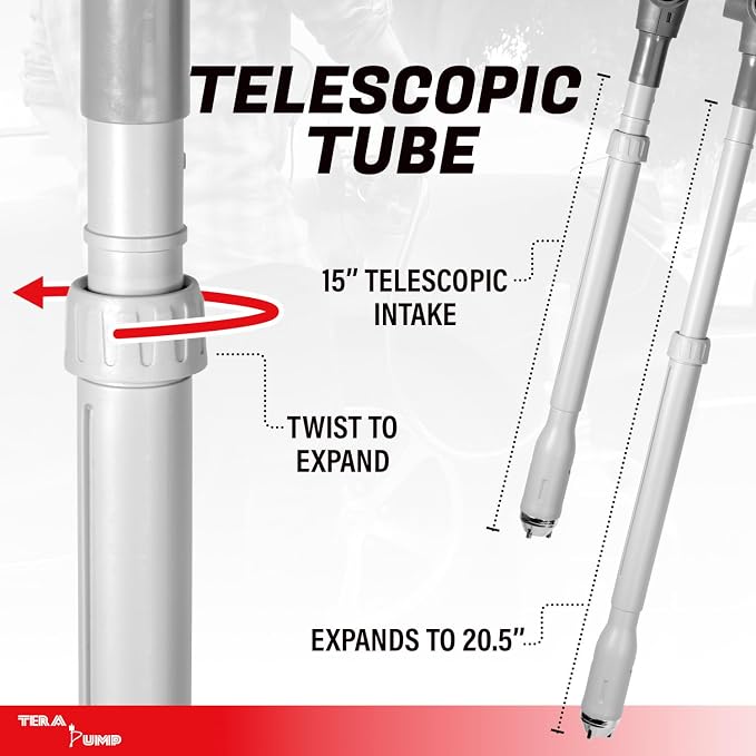 TERA PUMP [2nd Gen] Fuel Transfer Pump with Quick Flow Control Nozzle & Telescopic Tube, Cordless Portable Transfer Pump, 4.9 FT Hose for Gas, Diesel, Kerosene & Non-Potable Water, Up to 3.2 GPM
