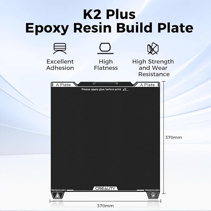 Creality K2 Plus Epoxy Resin Build Plate, 370x370mm Texture Spring Steel Bed Plate Excellent Adhesion Heat-Resistant Wear Resistance Flexible Print Platform for K2 Plus
