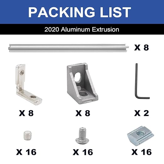8Pack 2020 Aluminum Extrusion V-Slot 500mm Silver Extruded Aluminum Profile 20x20 V-Slotted Framing European Standard Anodized Linear Rail for 3D Printer Accessories Parts