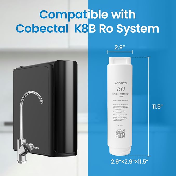 Genuine RO2 Water Filter Replacement for Cobectal K8B Under-Sink Reverse Osmosis Water Filter System, Reduces PFAS, PFOA/PFOS, Chlorine, Lead, 24-month Lifetime, 1 Pack