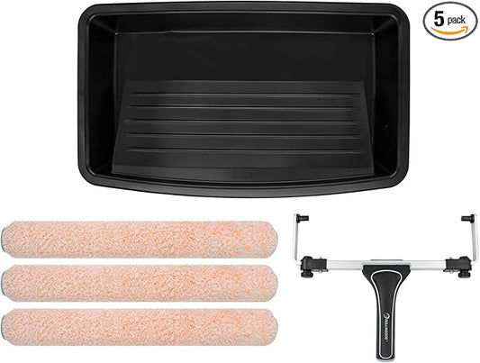 ROLLINGDOG 5PC 18 Inch Paint Roller Kit -18 Paint Tray, Wide Paint Roller 18 Inch Kit, Microfiber Roller Sleeves(Pack of 3)