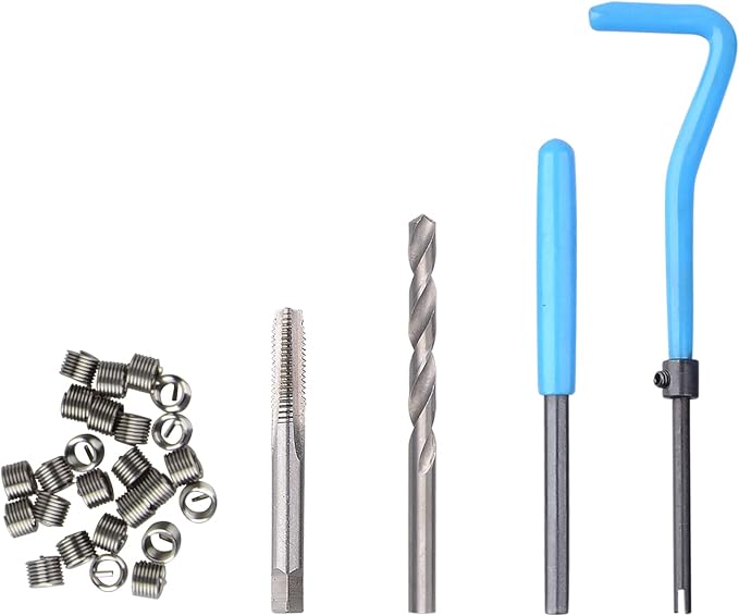 DAYUAN 131Pcs SAE Thread Repair Kit, HSS Drill Helicoil Kit Standard | SAE 1/4"-1/2" Sizes，Repairs Stripped & Damaged Threads，High-Speed Steel Tools，45# Steel Inserts，Storage Case