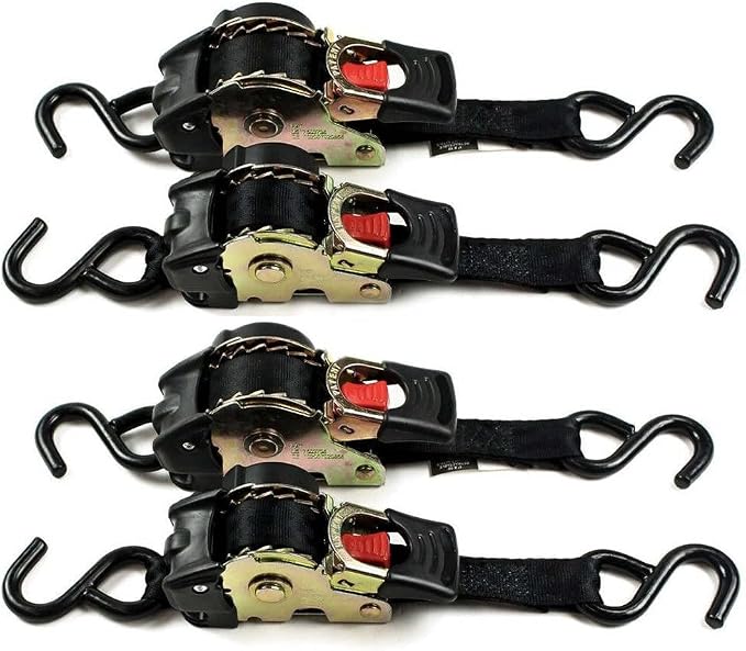 DC Cargo Mall Auto Retractable Ratchet Straps (4-Pack) 1” x 6ft, Heavy Duty, 1,522lb Break Strength – Tie Down Straps for Cargo, Truck, Trailer, Motorcycle, Boat