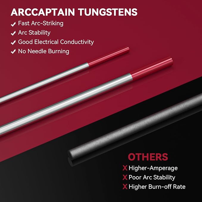 ARCCAPTAIN TIG Tungsten, TIG Welding Tungsten Electrode Red - 5pc 1/16" x 7" & 5pc 3/32" x 7" (WT20/EWth-2)