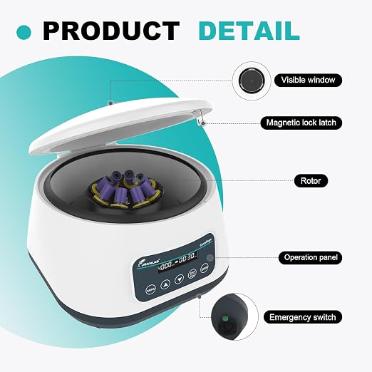 JOANLAB Lab Centrifuge Machine LC400 2ml/5ml/10ml x 8, 15ml x 4 Low Speed 500-4000rpm,1717xg RCF Digital Benchtop Centrifuges w/Timer