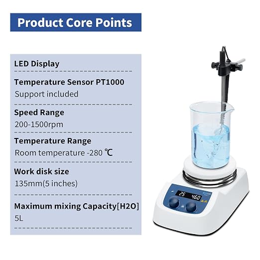 ONiLAB 120℃ 5 inch Round LED Digital Hotplate Magnetic Stirrer with Ceramic Coated Stainless Steel Work Plate, 200-1500rpm,5L,110V,Temp Probe Sensor & Support Stand & Stirring Bar Included