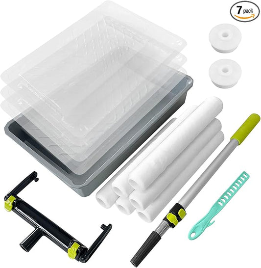 15 Pcs 18" Paint Roller Kit with Extension Pole, Adjustable Roller Frame, 6 Pcs 18” Microfiber Paint Roller Covers, 24” Paint Tray with Liners, Professional Painting Supplies for Walls & Ceiling