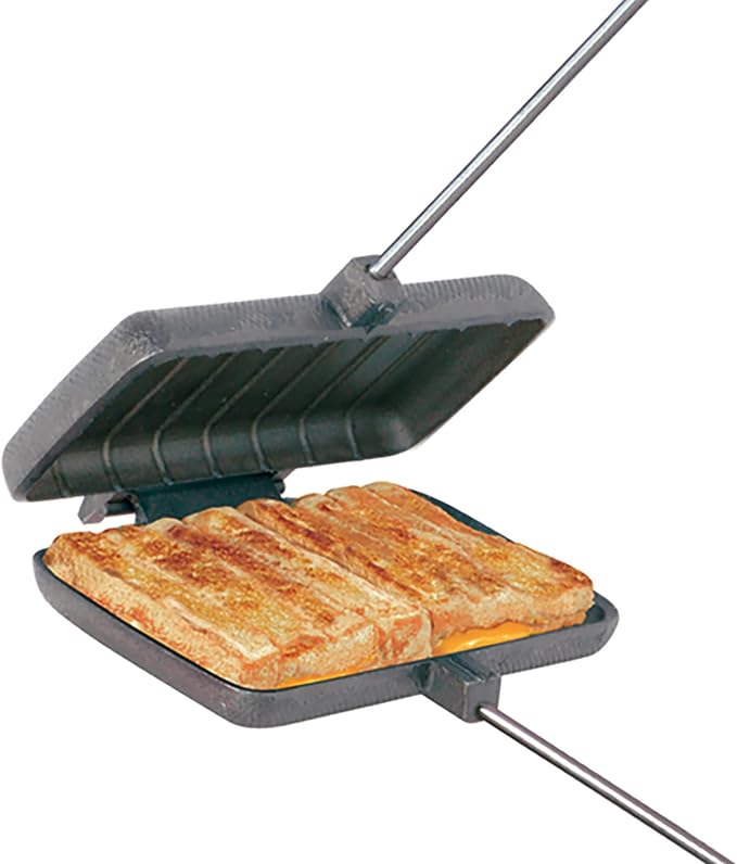 Rome Industries 1605 Double Pie Iron with Steel and Wood Handles, Gray | camping-kitchen-equipment