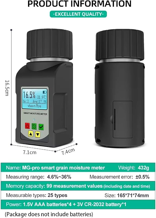 Grain Moisture Tester Portable Cup-Type Meter for 25 Grains Including Wheat, Corn, Coffee, High Precision with Temperature Compensation, Data Storage, for Farmers Food Processors & Traders - GOYOJO