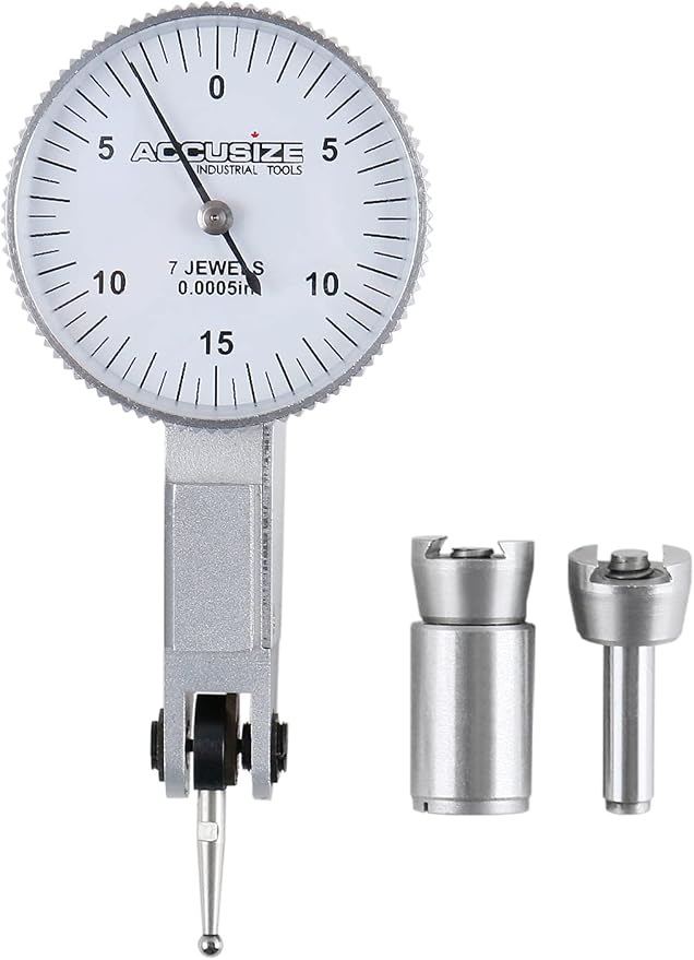 Accusize Industrial Tools 0.03'' x 0.0005'' Dial Test Indicator in Fitted Box, P900-S108 | Top and Back Dovetails, 230 Deg Adjustable Contact Point, 2 Clamps, Fitted Box, 7-Jewel, P900-S108