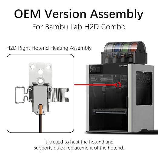 Original H2D Right Hotend Heating Assembly for Bambu Lab H2D & H2D Laser 3D Printers, Quick Hotend Replacement, Metal & Ceramic Construction