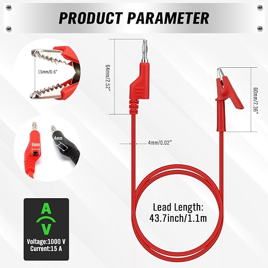 SWANLAKE 5-Piece Banana Plug to Alligator Clip Test Leads, 1000V 15A 3.5ft/1M Multimeter Electrical Alligator Clips, Flexible Copper Cable Banana Plug, Electrical Wires with Gator Clips