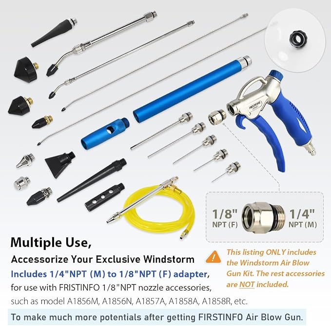 FIRSTINFO A18562US Windstorm EX High Performance Air Blow Gun with Adjustable Air Flow, 6" Extended Nozzle and Protective Shield