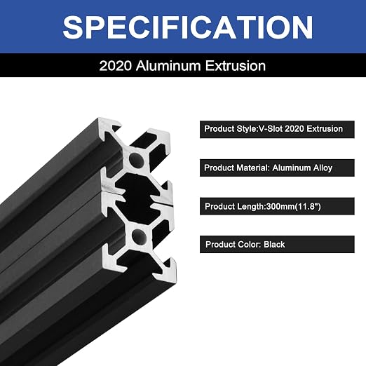 8Pack 2020 Aluminum Extrusion V-Slot 300mm Black Extruded Aluminum Profile 20x20 V-Slotted Framing European Standard Anodized Linear Rail for 3D Printer Accessories Parts