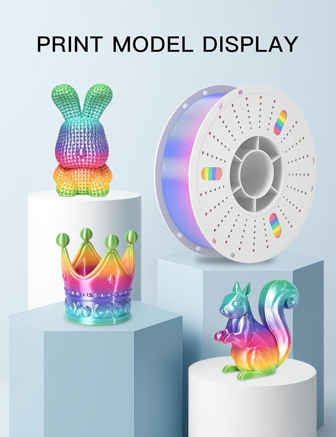 PINBALL Silk Rainbow PLA 3D Printer Filament 1.75mm Shiny Multi-Color Changing Filament 3D Printing PLA Filament Dimensional Accuracy +/- 0.02mm 1 KG Silk Rainbow Candy