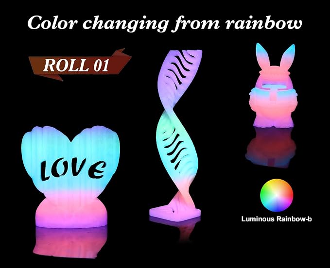 LOVOON Glow in The Dark Filament Multicolor，3D Printer Filament Bundle, PLA Filament 1.75mm, Dimensional Accuracy +/- 0.02 mm，for Halloween and Christmas Decorations, Glow Rainbow, 1KG X 2 Spools