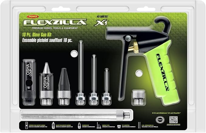 Flexzilla X1 Blow Gun Kit, 10-Piece, ZillaGreen - AG1500FZKIT