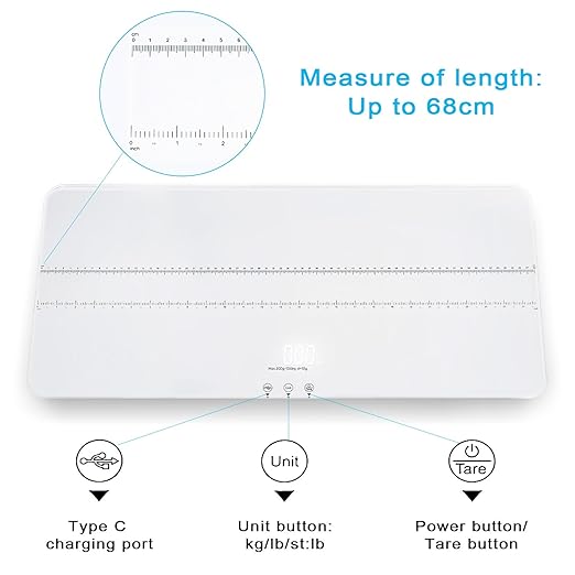 UNIWEIGH Digital Pet Scale 220lbs x10g Accuracy for Dog/Cat Animal Scales | 3 Weighing Units/Tare/Hold Function,Baby Scale for Pets,Tempered Glass Material,USB charging,Large LED Platform Scale,white