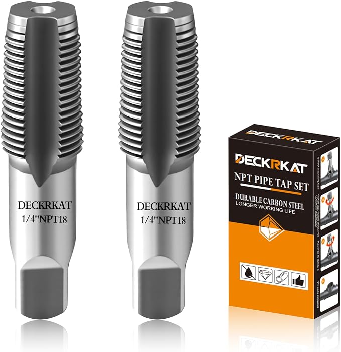 DECKRKAT 2-Piece 1/4" NPT Pipe Tap - High Carbon Steel Pipe Threading Tool, 18 Threads Per Inch Precision Internal Tap for Plumbers, Mechanics & DIY, with Protective Case.